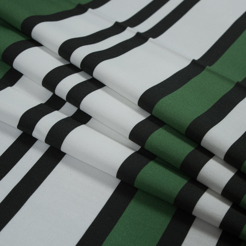 Stretch Cotton Sateen - Green and White Stripes - Aina Stripe Print - Mood Exclusive Aloha Collection - Folded