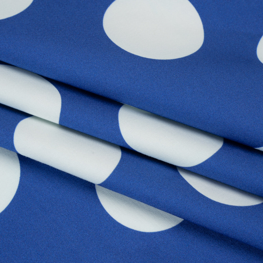 Stretch Cotton Sateen - Blue and White Polka Dots - Mood Exclusive Mahina Dots Print - Folded