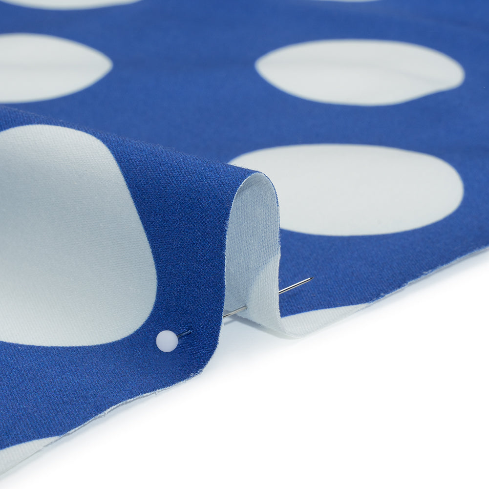 Stretch Cotton Sateen - Blue and White Polka Dots - Mood Exclusive Mahina Dots Print - Detail