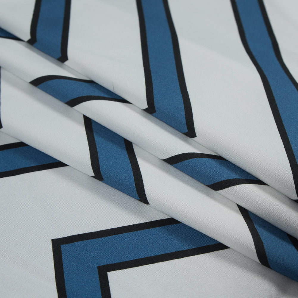 Stretch Cotton Sateen - Blue Chevrons - Mood Exclusive Hele Zig-Zag Print - Folded