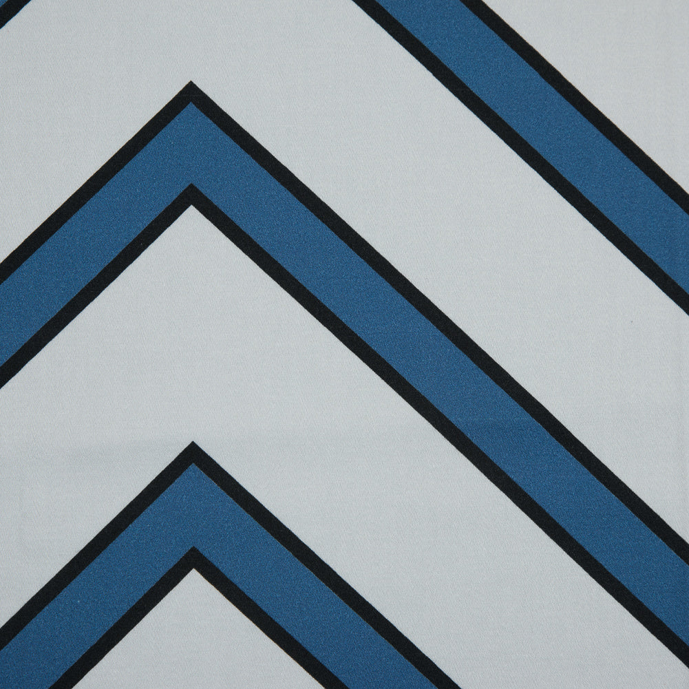 Stretch Cotton Sateen - Blue Chevrons - Mood Exclusive Hele Zig-Zag Print - Detail