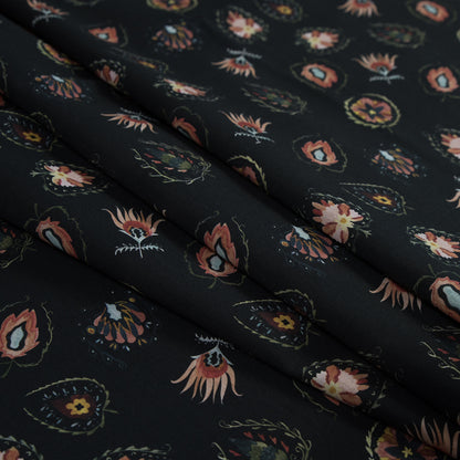 Cotton Voile - Black Floral - Heliconia Flame Print - Mood Exclusive Aloha Collection