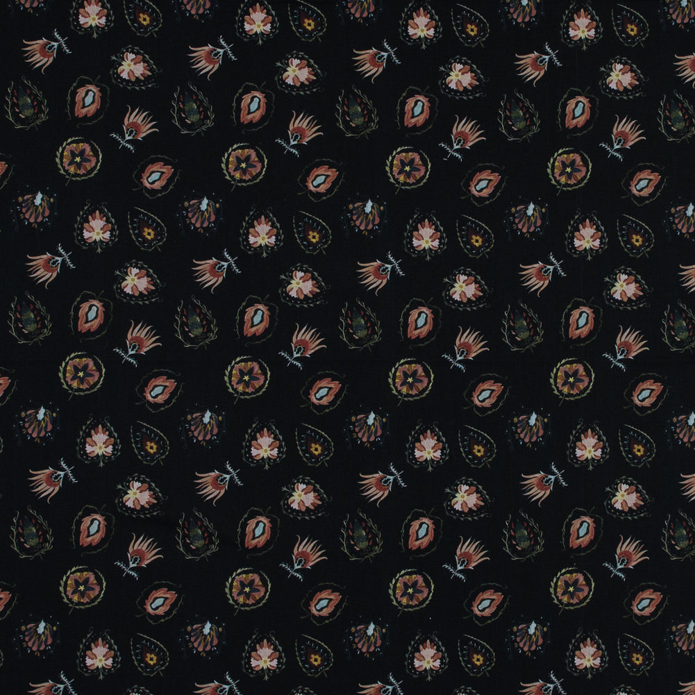 Cotton Voile - Black Floral - Heliconia Flame Print - Mood Exclusive Aloha Collection