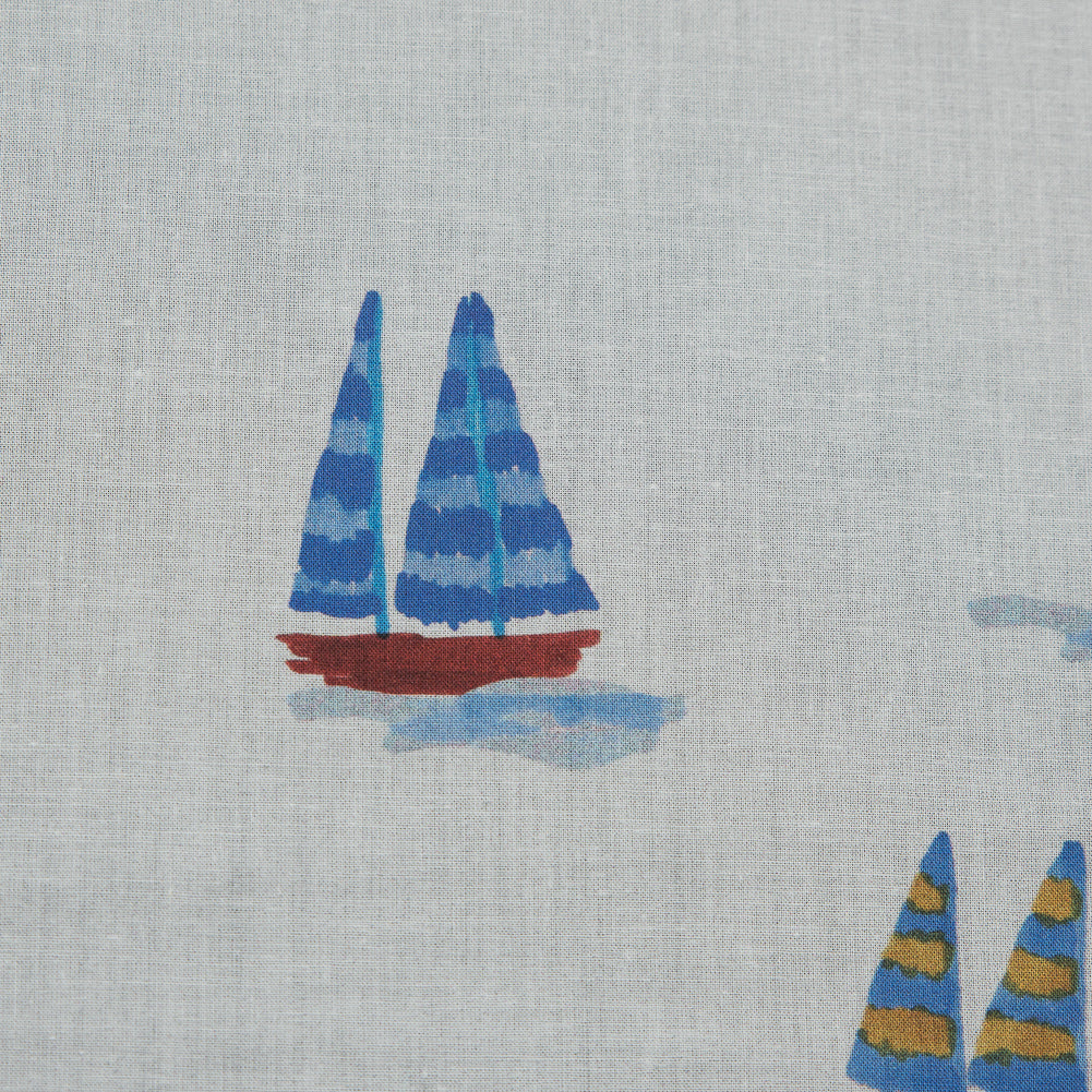 Cotton Voile - White and Blue Sailboats - Manu's Peace Print - Mood Exclusive Surya Collection - Detail