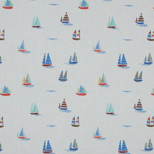 Cotton Voile - White and Blue Sailboats - Manu's Peace Print - Mood Exclusive Surya Collection