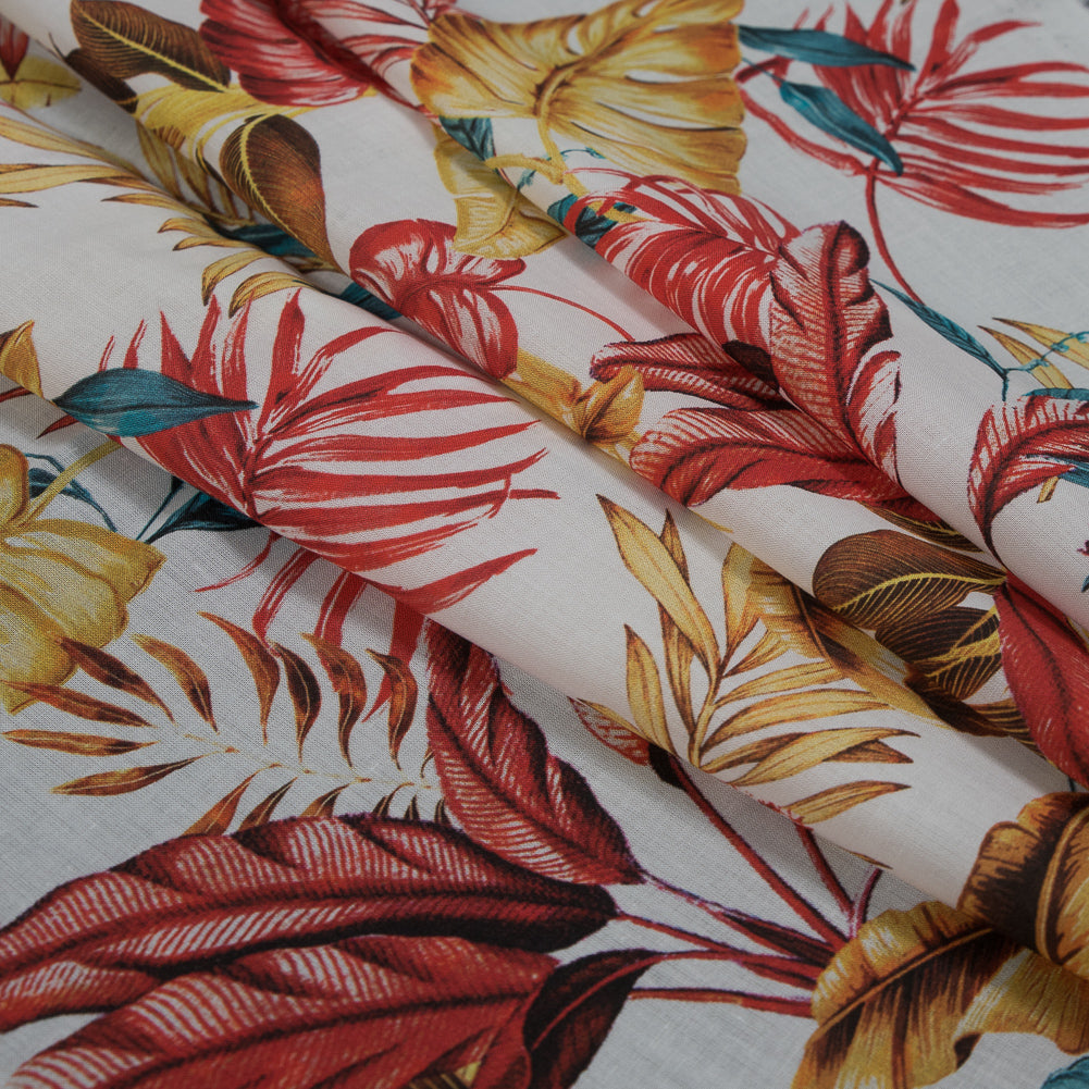 Cotton Voile - Red and Yellow Leaves - Vishnu's Tenacity Print - Mood Exclusive Surya Collection - Folded