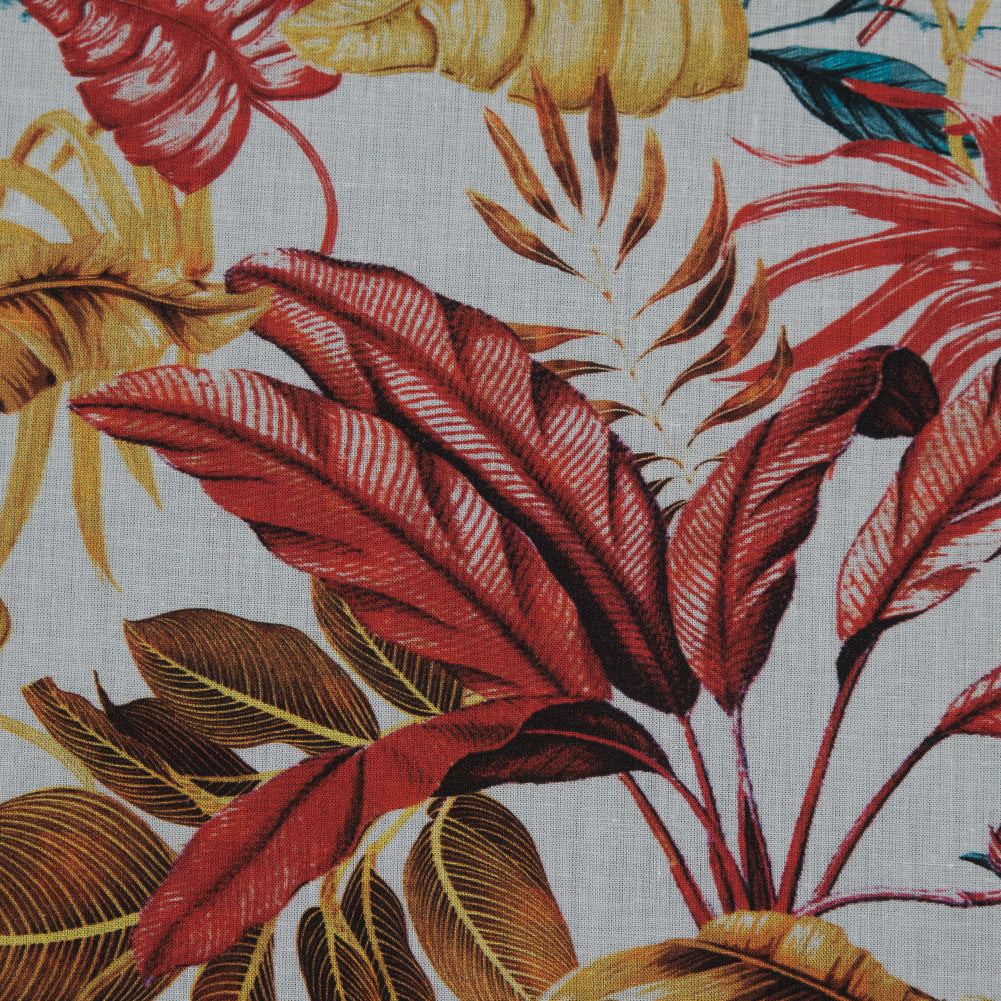 Cotton Voile - Red and Yellow Leaves - Vishnu's Tenacity Print - Mood Exclusive Surya Collection - Detail