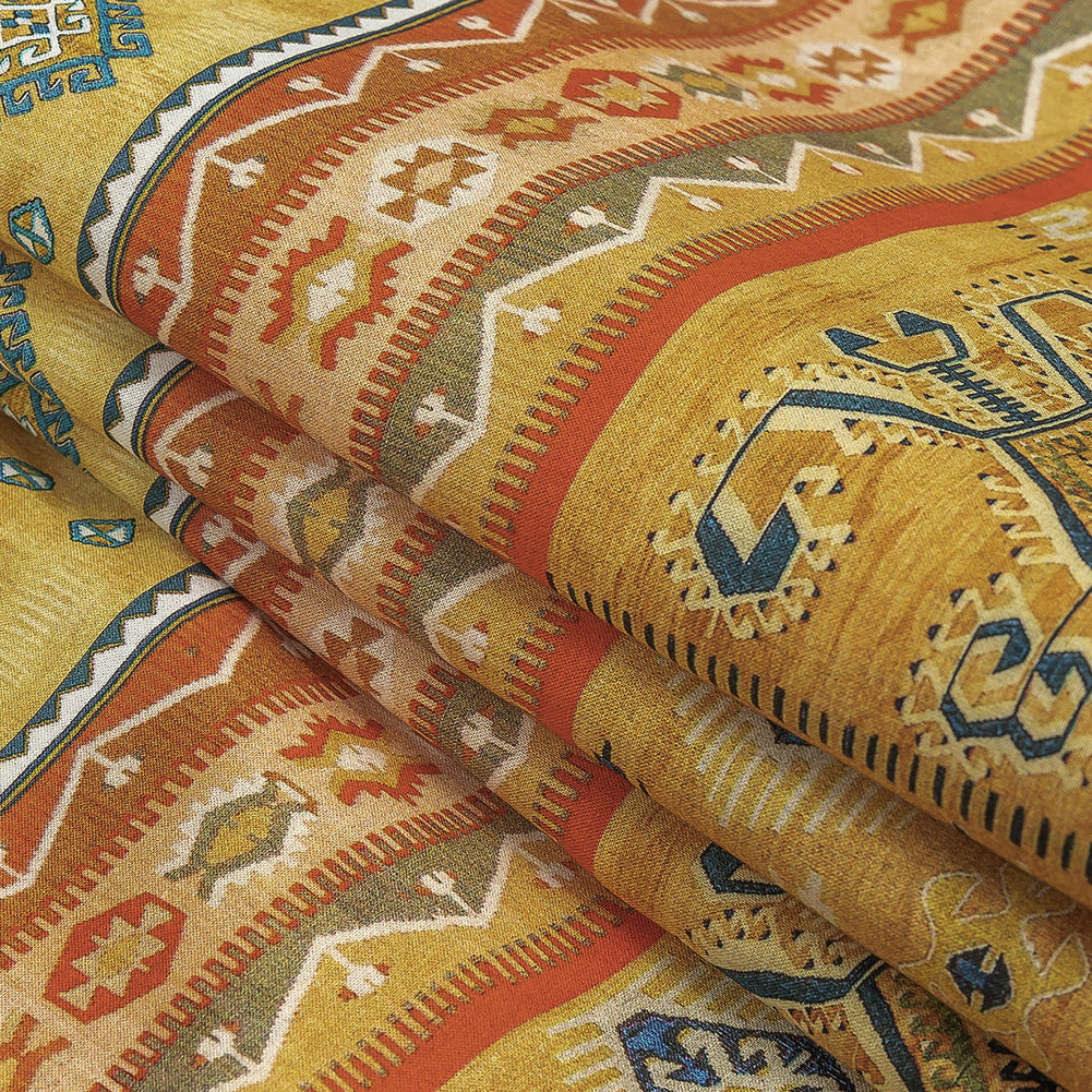Cotton Voile - Yellow Geometric Stripes - Vishnu's Freedom Print - Mood Exclusive Surya Collection - Folded
