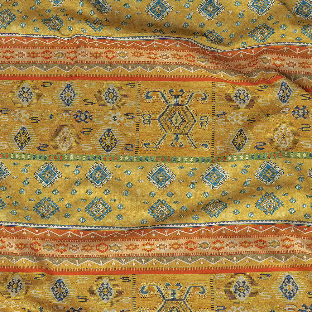 Cotton Voile - Yellow Geometric Stripes - Vishnu's Freedom Print - Mood Exclusive Surya Collection