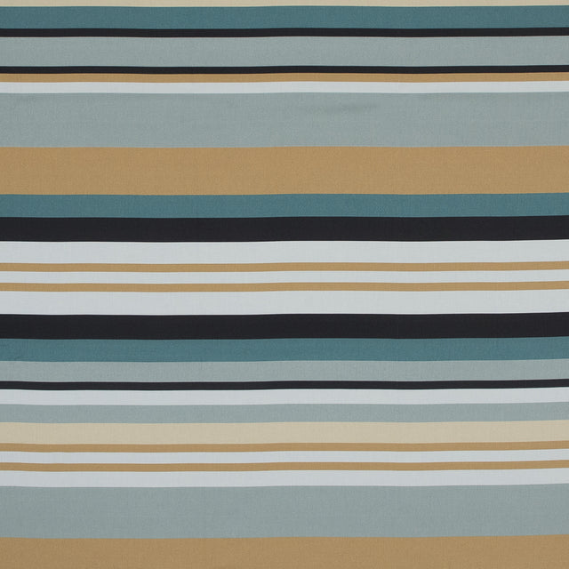 Stretch Cotton Sateen - Blue and Beige Stripes - Krishna's Meditation Print - Mood Exclusive Surya Collection