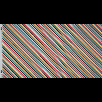 Stretch Cotton Sateen - Orange and Blue Diagonal Stripes - Prajapati's Gift Print - Mood Exclusive Surya Collection