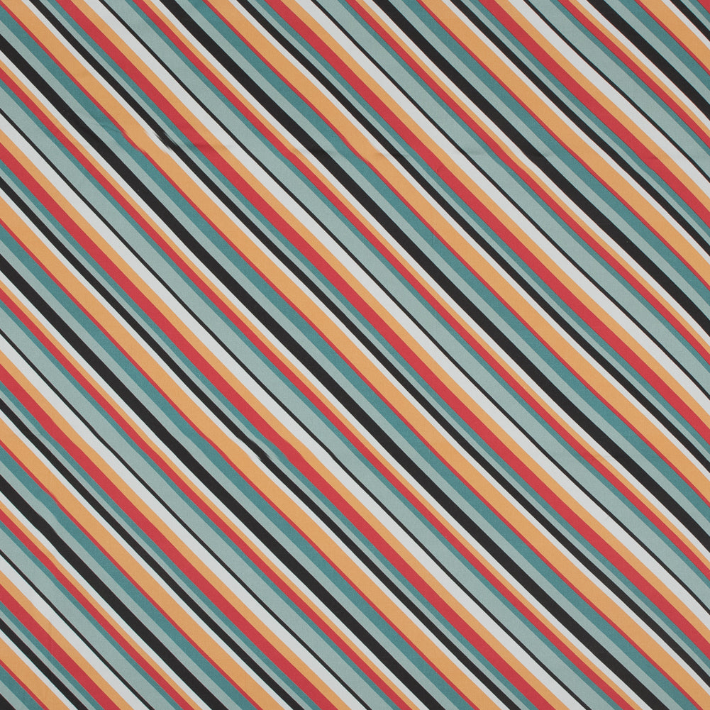 Stretch Cotton Sateen - Orange and Blue Diagonal Stripes - Prajapati's Gift Print - Mood Exclusive Surya Collection
