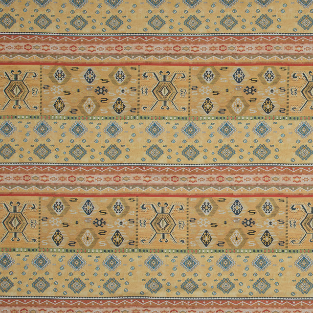 Stretch Cotton Sateen - Yellow Geometric Stripes - Vishnu's Freedom Print - Mood Exclusive Surya Collection