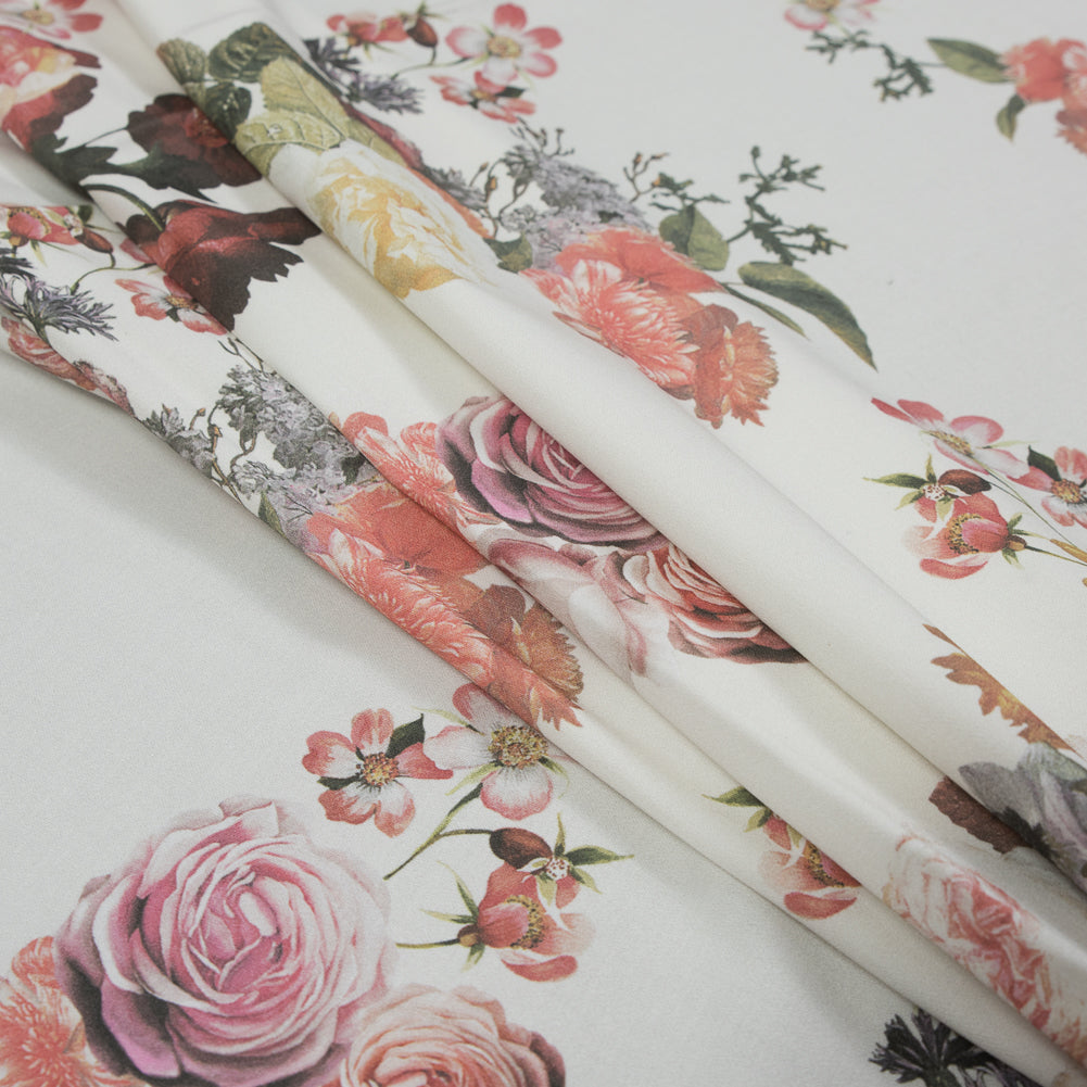 Stretch Cotton Sateen - White Floral - Ishvara's Wisdom Print - Mood Exclusive Surya Collection - Folded