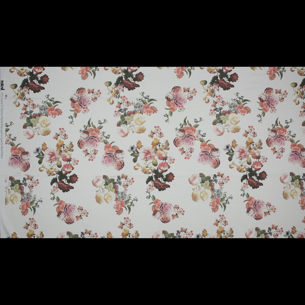 Stretch Cotton Sateen - White Floral - Ishvara's Wisdom Print - Mood Exclusive Surya Collection - Full