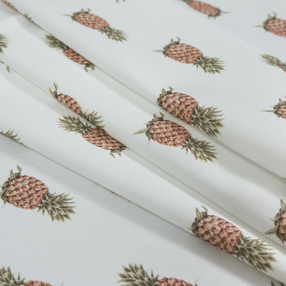 Stretch Cotton Sateen - Pineapples on White - Parvati's Peace Print - Mood Exclusive Surya Collection - Folded