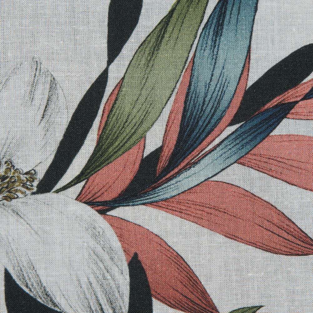Cotton Voile - White and Green Floral - Regality of Renewal Print - Mood Exclusive Key Largo Collection - Detail