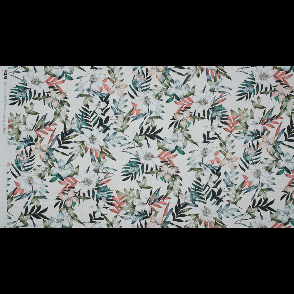 Cotton Voile - White and Green Floral - Regality of Renewal Print - Mood Exclusive Key Largo Collection - Full