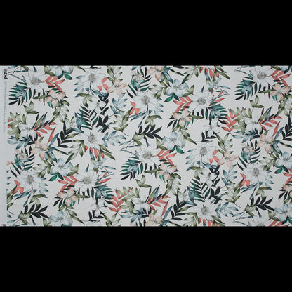 Cotton Voile - White and Green Floral - Regality of Renewal Print - Mood Exclusive Key Largo Collection