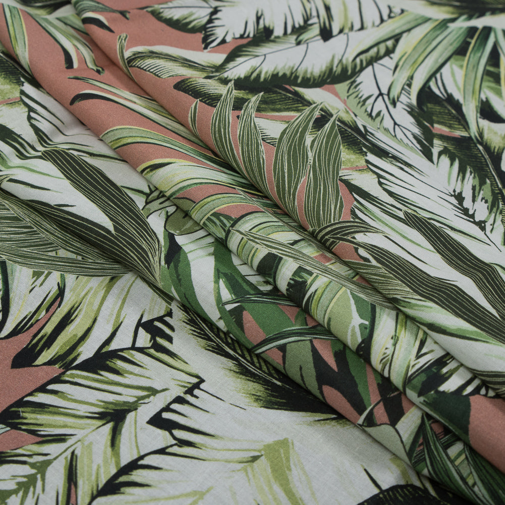 Cotton Voile - Pink and Green Palm Leaves - Triumph of Clarity Print - Mood Exclusive Key Largo Collection - Folded