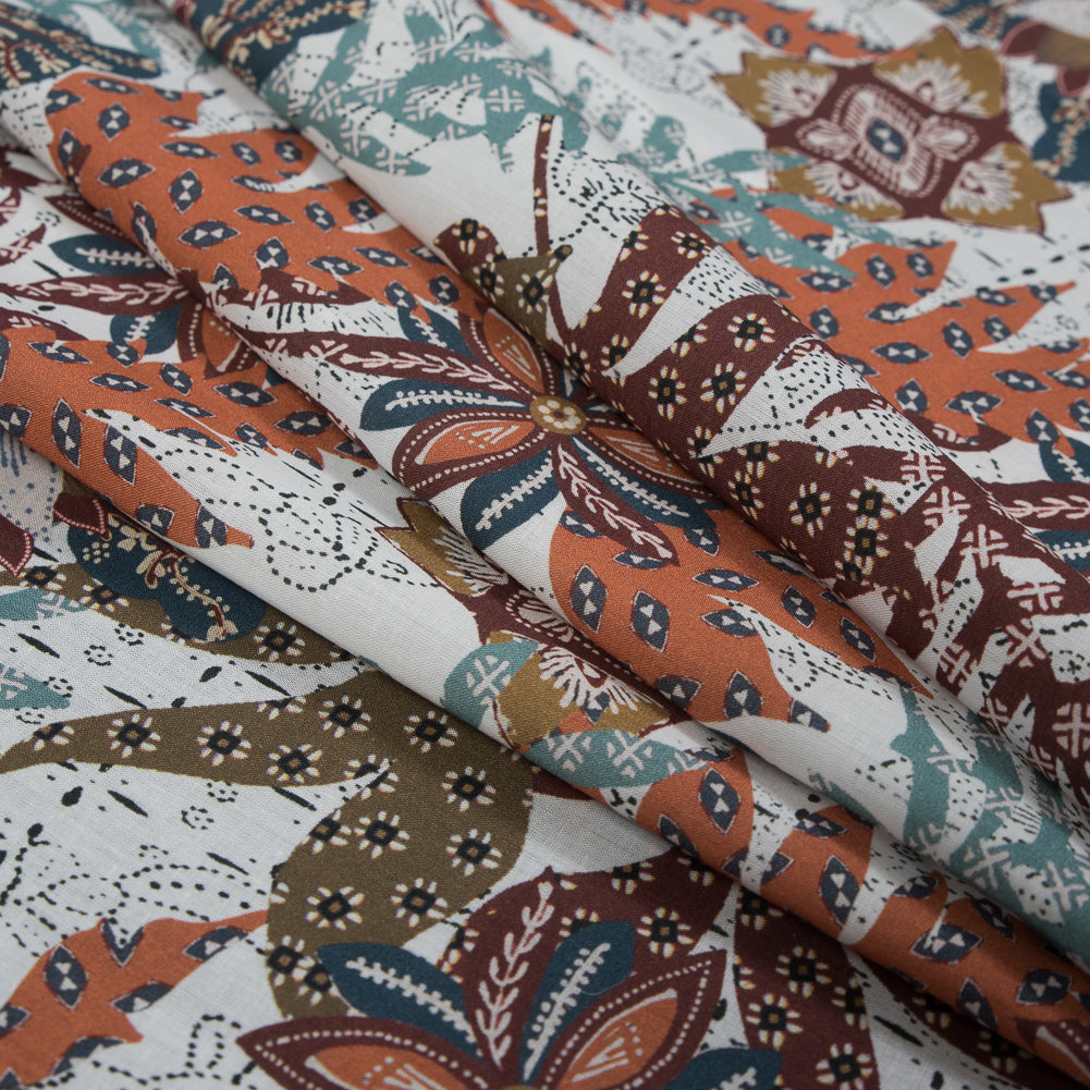 Cotton Voile - White and Orange Floral - Vitality of Admiration Print - Mood Exclusive Key Largo Collection - Folded