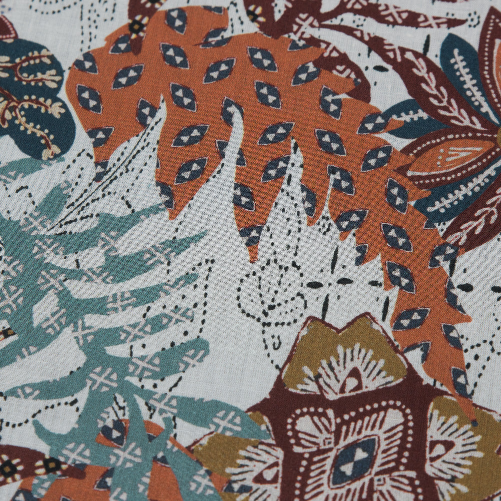 Cotton Voile - White and Orange Floral - Vitality of Admiration Print - Mood Exclusive Key Largo Collection - Detail