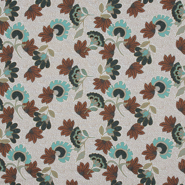 Cotton Voile - Red and Aqua Jacobean Floral - Sophistication of Change Print - Mood Exclusive Key Largo Collection