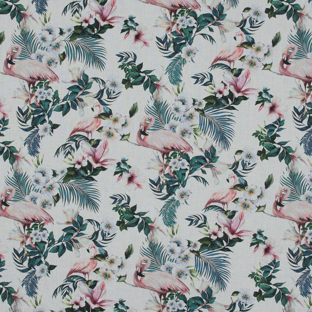 Cotton Voile - White Flamingos and Leaves - Balance of Unity Print - Mood Exclusive Key Largo Collection