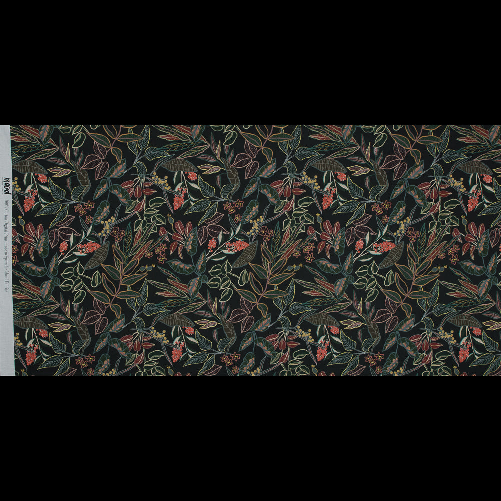 Cotton Voile - Black and Green Foliage - Mystery of Renewal Print - Mood Exclusive Key Largo Collection - Full