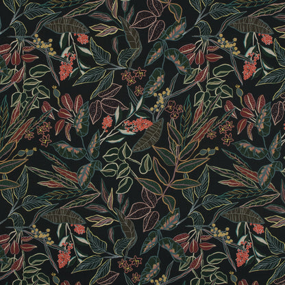 Cotton Voile - Black and Green Foliage - Mystery of Renewal Print - Mood Exclusive Key Largo Collection