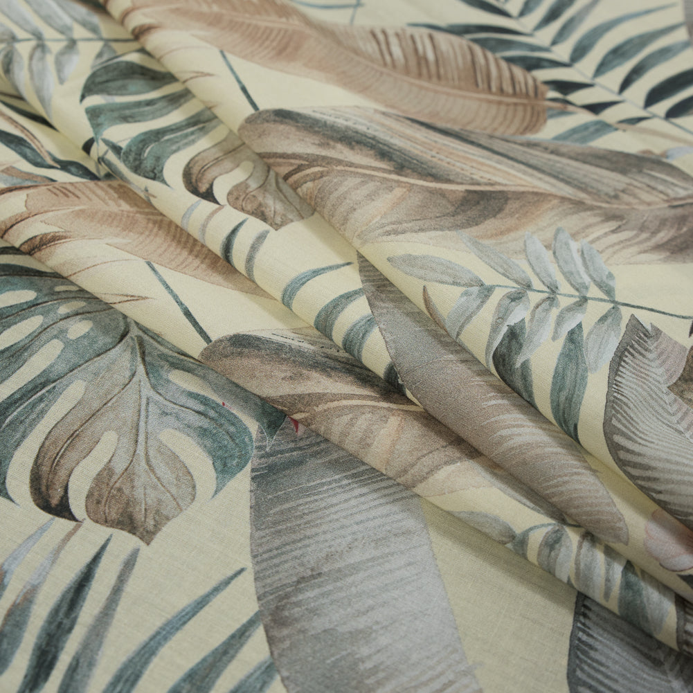 Cotton Voile - Yellow Tropical Leaves - Efficacy of Contentment Print - Mood Exclusive Key Largo Collection - Folded