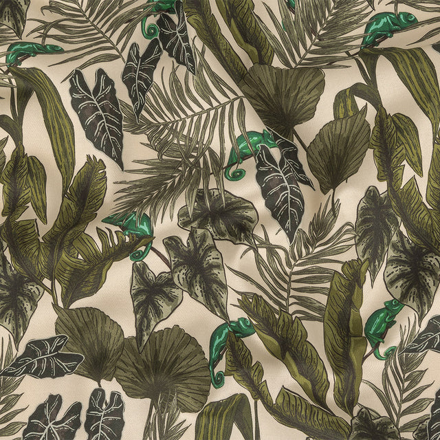 Stretch Cotton Sateen - Green Foliage - Botanical Curiosity Print - Mood Exclusive Key Largo Collection