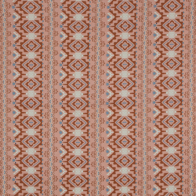 Stretch Cotton Sateen - Peach and Red Geometric Stripes - Wisdom of Empathy Print - Mood Exclusive Key Largo Collection