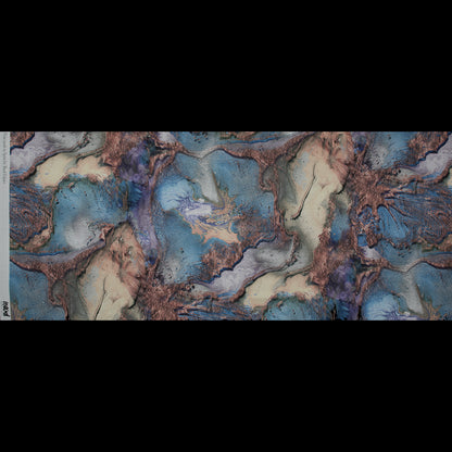 Stretch Cotton Sateen - Blue Abstract - Balance of Peace Print - Mood Exclusive Key Largo Collection
