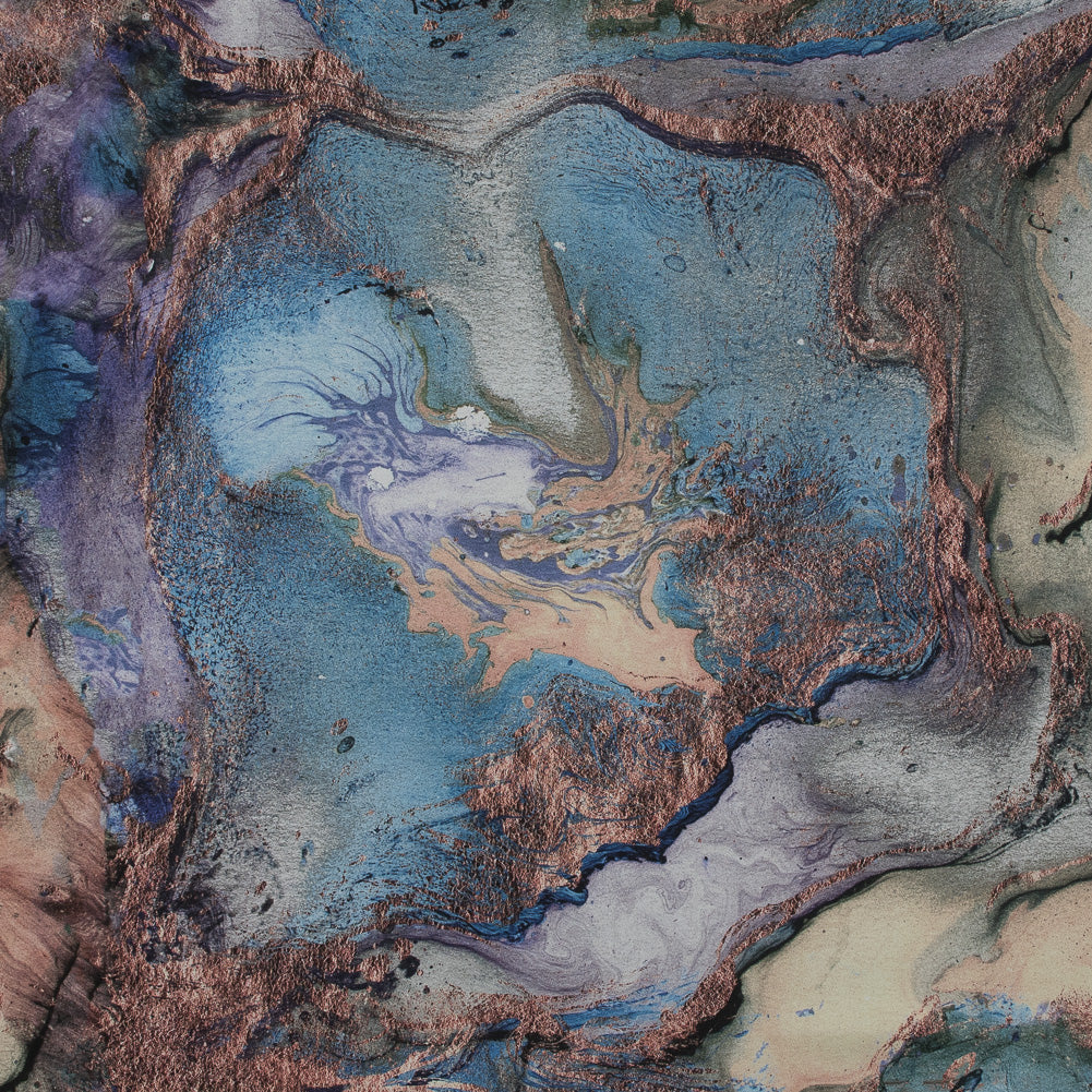 Stretch Cotton Sateen - Blue Abstract - Balance of Peace Print - Mood Exclusive Key Largo Collection