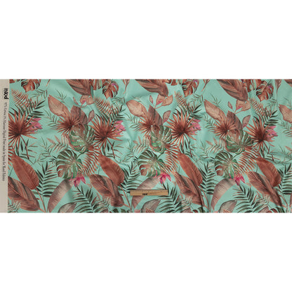 Stretch Cotton Sateen - Aqua Tropical Leaves - Efficacy of Contentment Print - Mood Exclusive Key Largo Collection