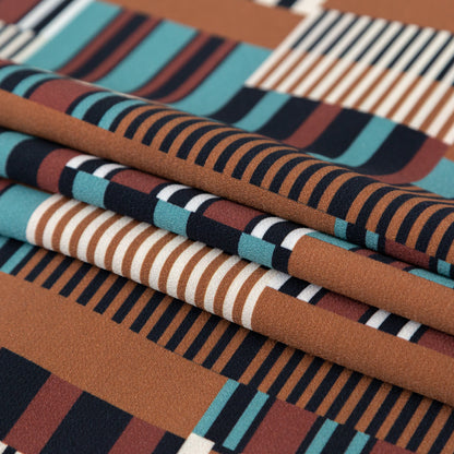 Stretch Polyester Crepe - Blue and Brown Geometric - Kernel of Truth Print - Mood Exclusive Harvest Collection