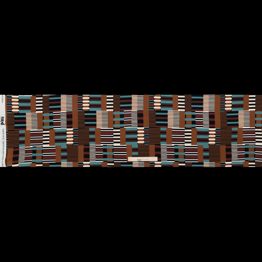 Stretch Polyester Crepe - Blue and Brown Geometric - Kernel of Truth Print - Mood Exclusive Harvest Collection - Full