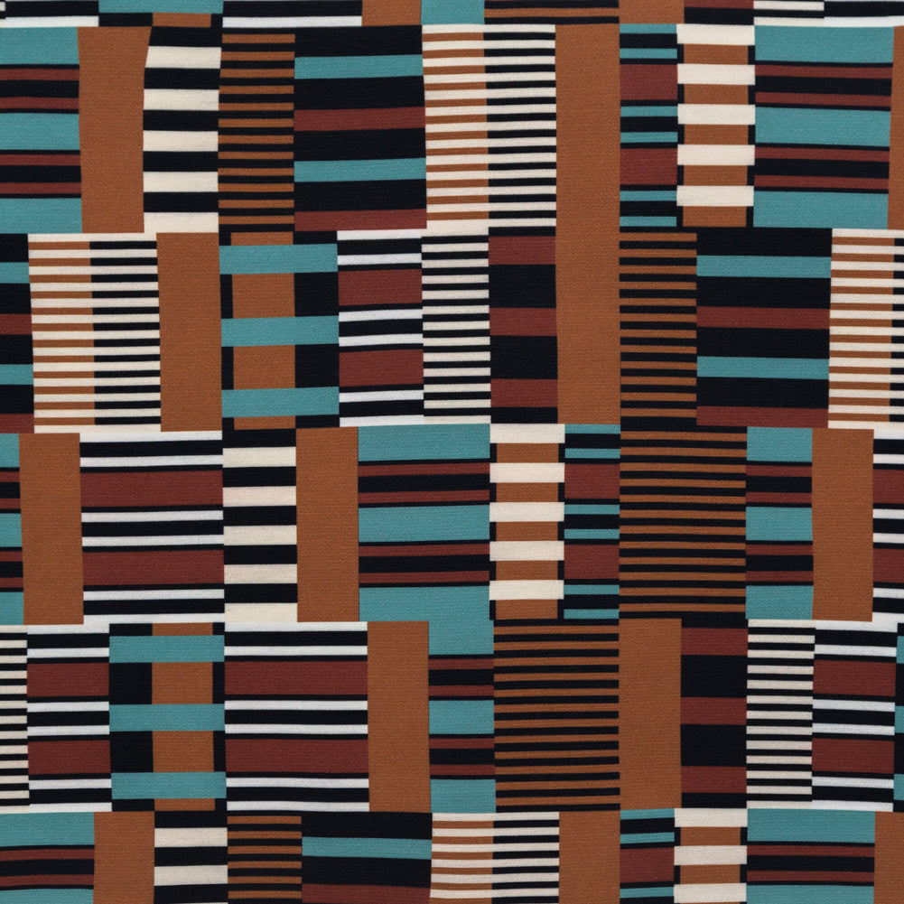 Stretch Polyester Crepe - Blue and Brown Geometric - Kernel of Truth Print - Mood Exclusive Harvest Collection
