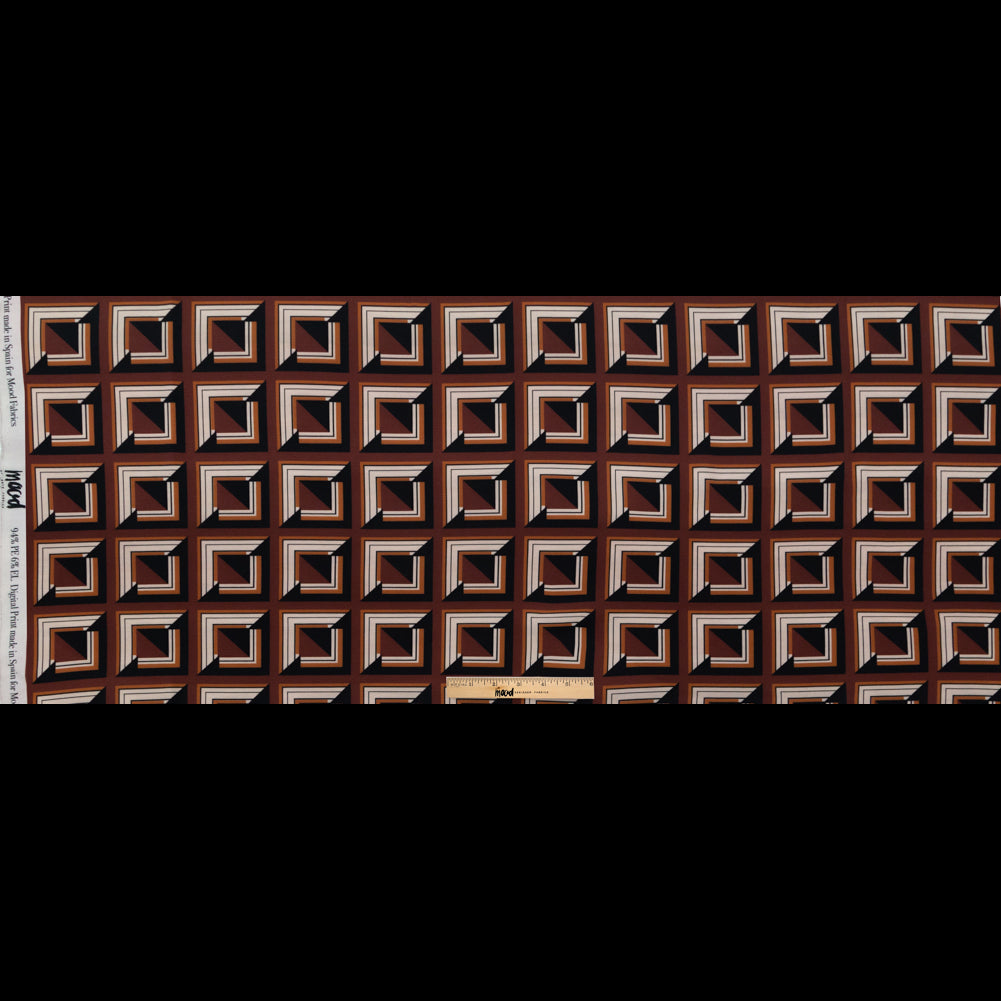 Stretch Polyester Crepe - Brown Geometric Squares - Corn Maze Print - Mood Exclusive Harvest Collection - Full