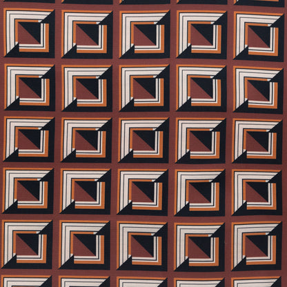 Stretch Polyester Crepe - Brown Geometric Squares - Corn Maze Print - Mood Exclusive Harvest Collection