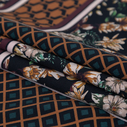 Stretch Polyester Crepe - Lattice Checks and Florals - Cidermaker's Window Print - Mood Exclusive Harvest Collection