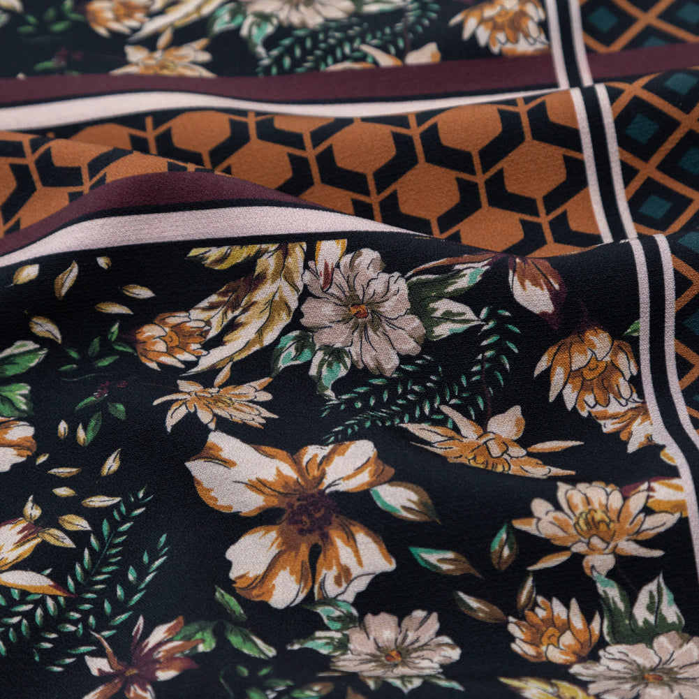 Stretch Polyester Crepe - Lattice Checks and Florals - Cidermaker's Window Print - Mood Exclusive Harvest Collection - Detail