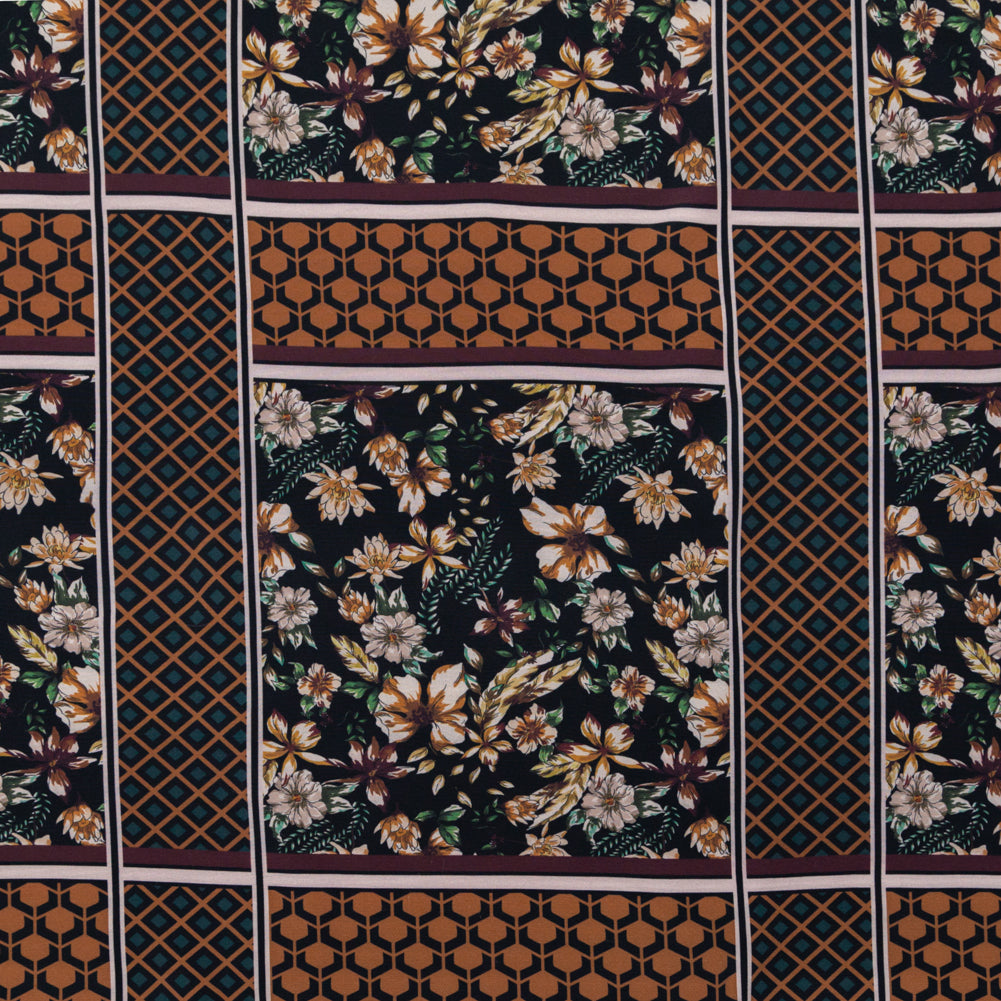 Stretch Polyester Crepe - Lattice Checks and Florals - Cidermaker's Window Print - Mood Exclusive Harvest Collection