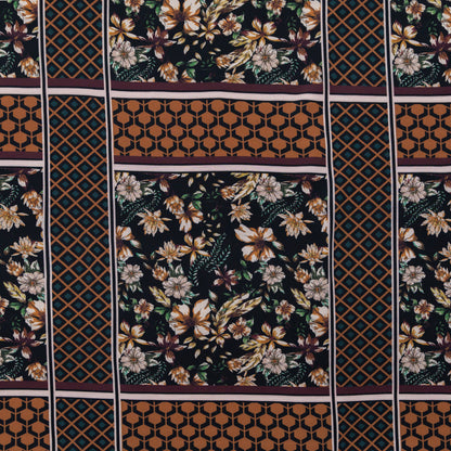 Stretch Polyester Crepe - Lattice Checks and Florals - Cidermaker's Window Print - Mood Exclusive Harvest Collection