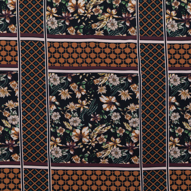 Stretch Polyester Crepe - Lattice Checks and Florals - Cidermaker's Window Print - Mood Exclusive Harvest Collection