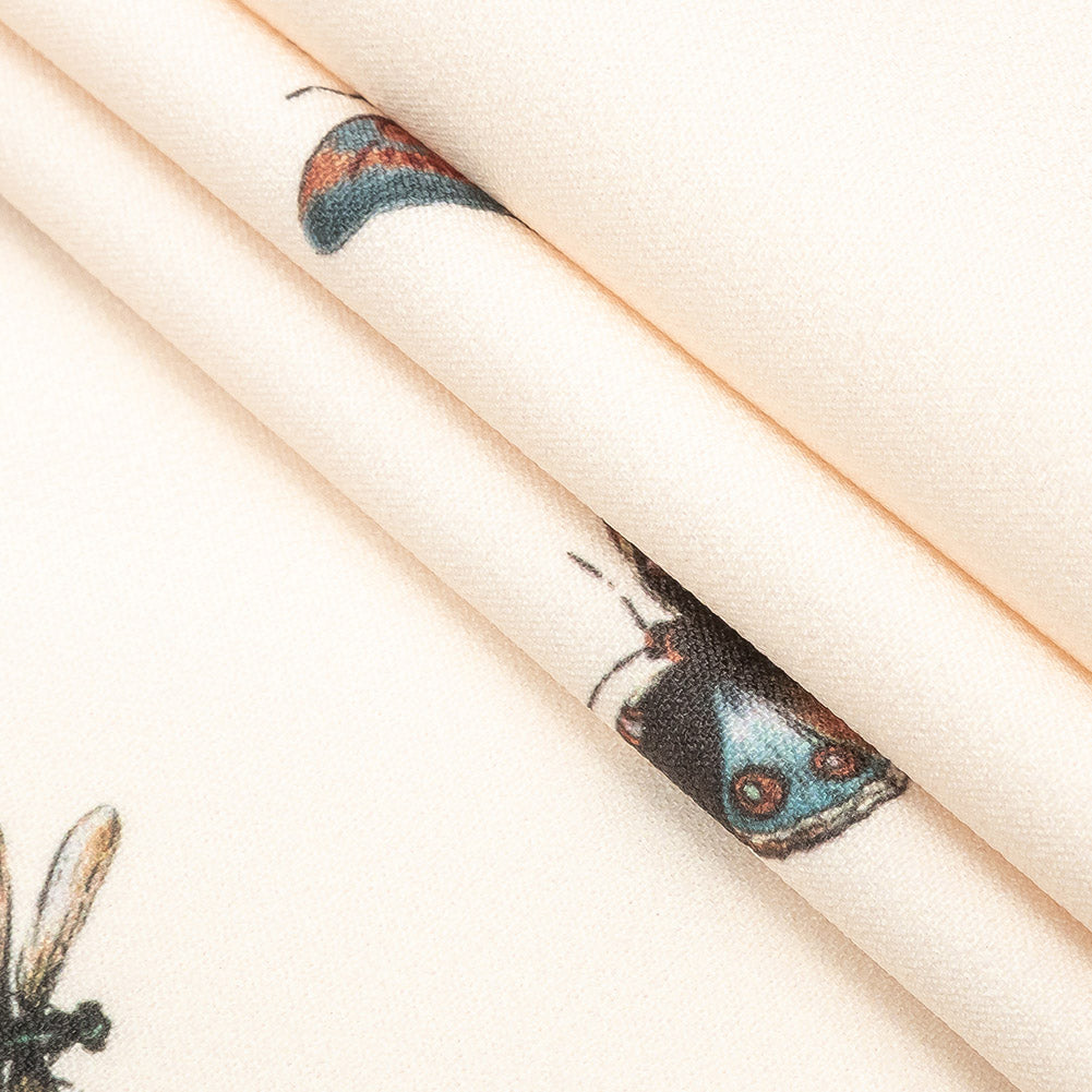 Stretch Polyester Crepe - Cream Insects - Butterfly Effect Print - Mood Exclusive Harvest Collection - Folded