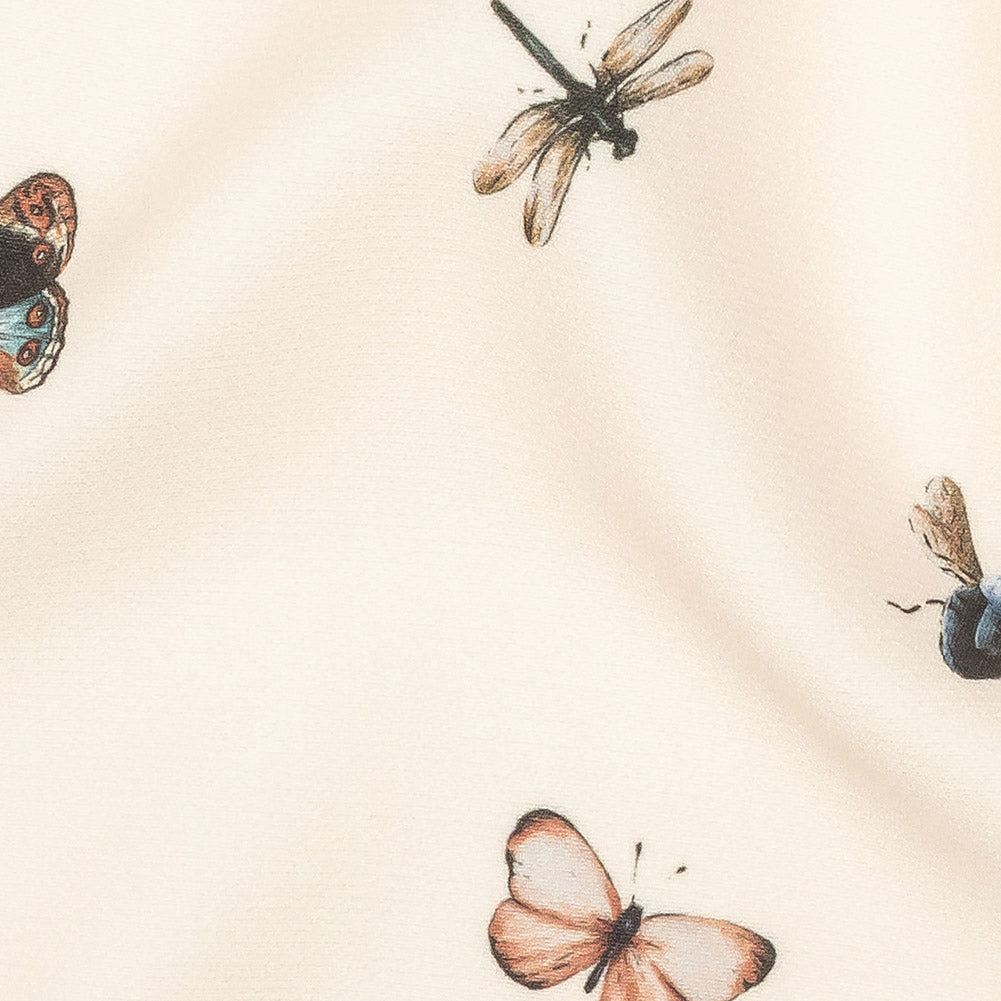 Stretch Polyester Crepe - Cream Insects - Butterfly Effect Print - Mood Exclusive Harvest Collection - Detail
