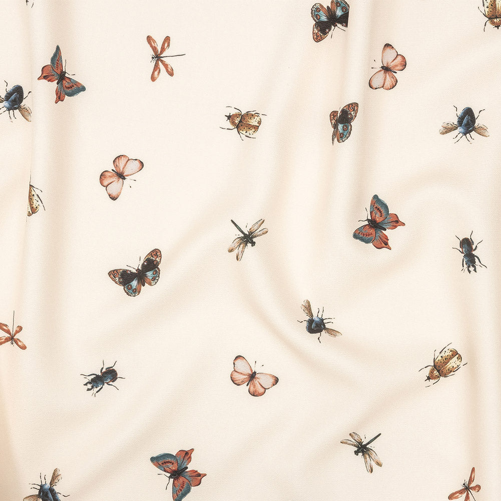 Stretch Polyester Crepe - Cream Insects - Butterfly Effect Print - Mood Exclusive Harvest Collection