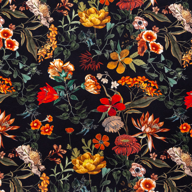 Stretch Polyester Crepe - Black Floral - Garden of Earthly Delights Print - Mood Exclusive Harvest Collection